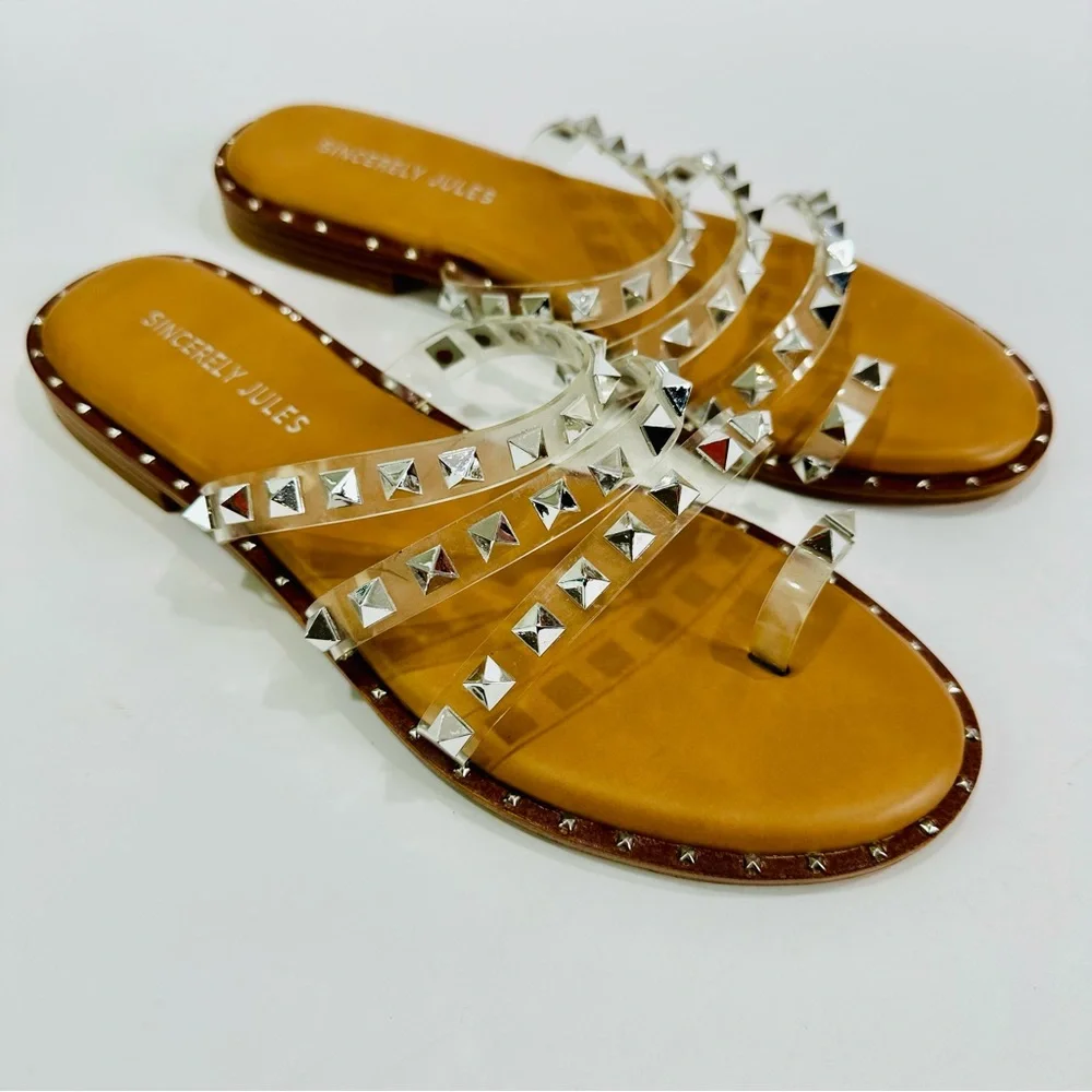 🩷 SINCERELY JULES LIKE NEW SIZE 7.5 STRAPPY SANDALS WITH METAL EMBELLISHMENTS - Picture 6 of 7